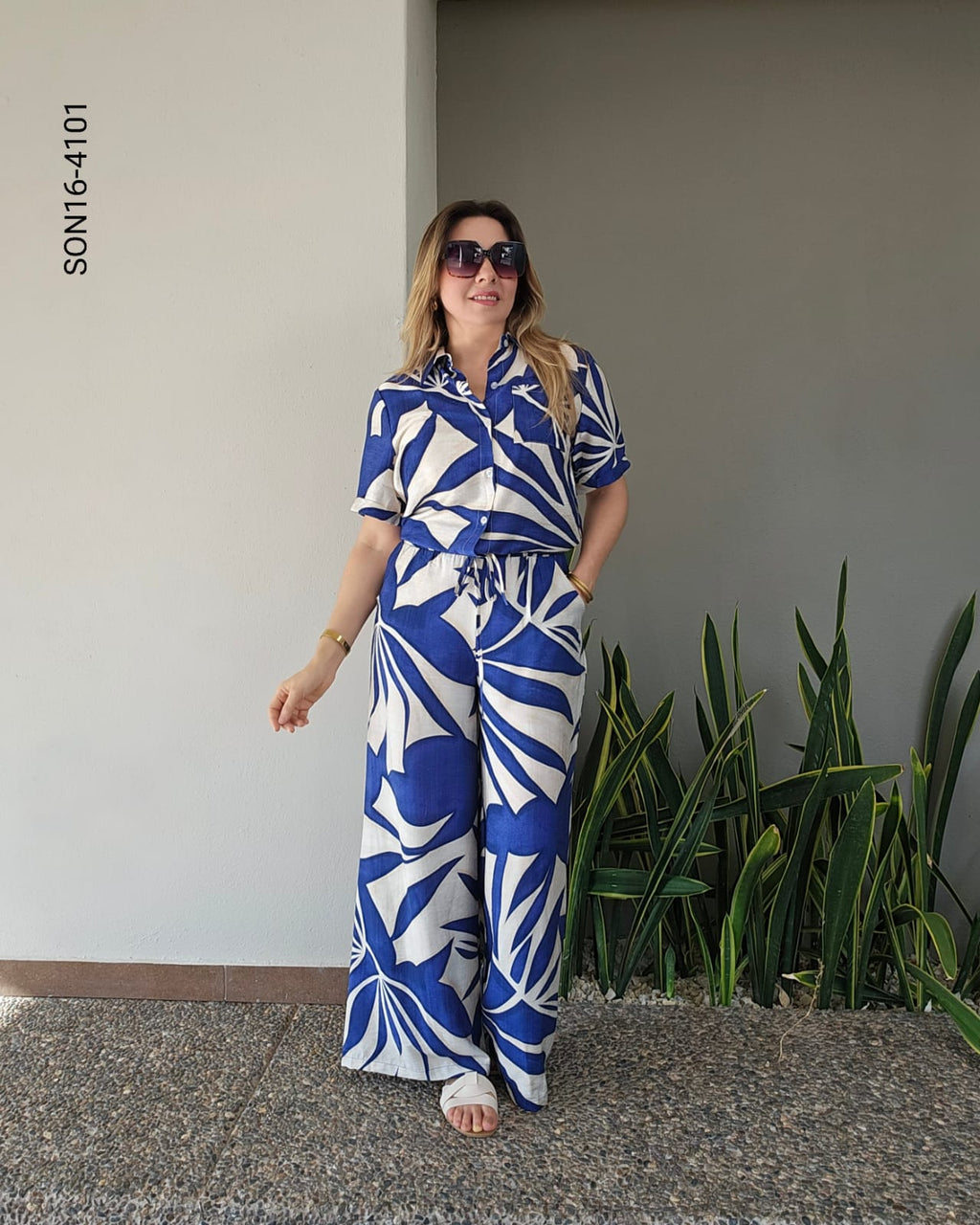 Set de blusa camisera y pantalón cintura elastica P 4101