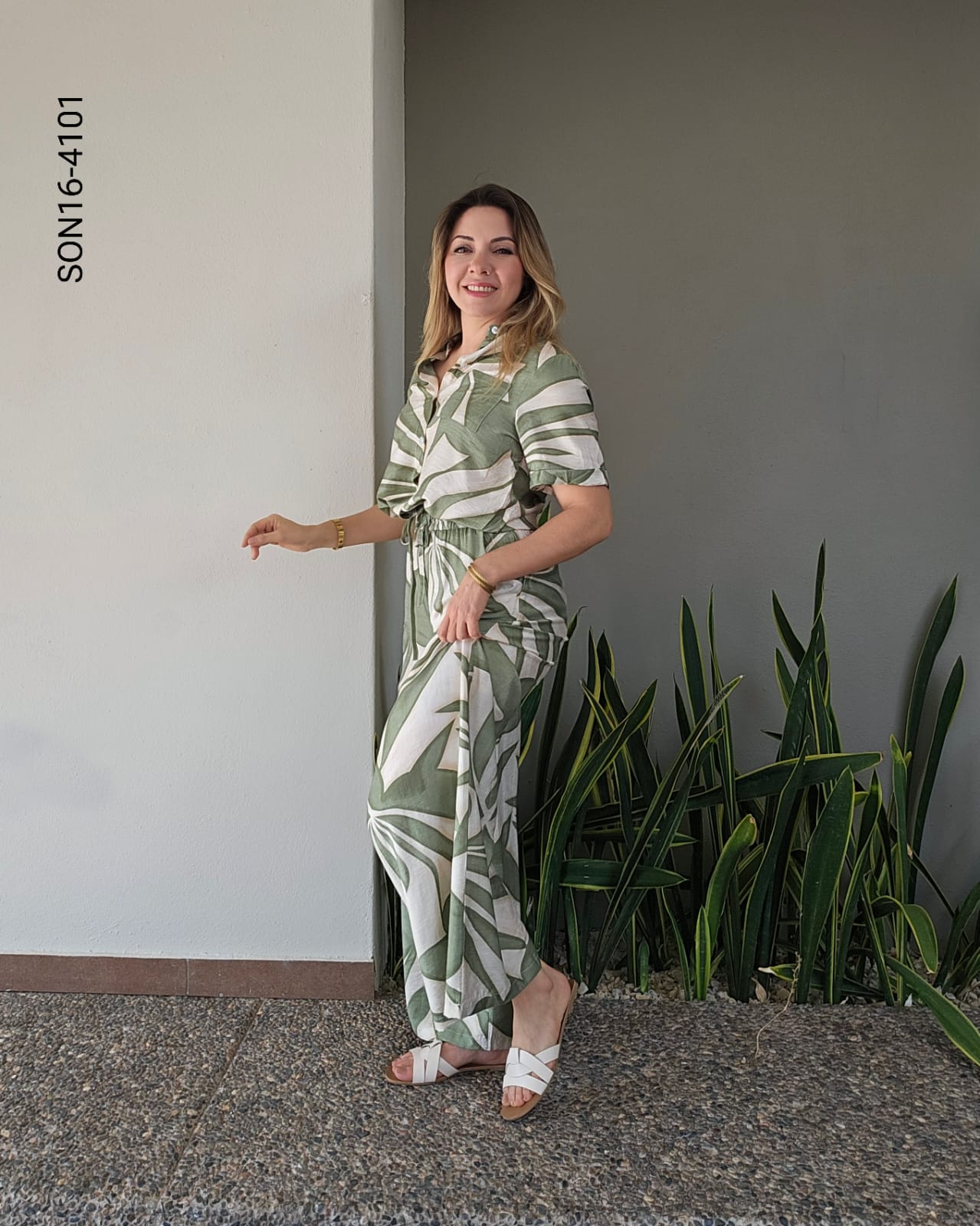 Set de blusa camisera y pantalón cintura elastica P 4101