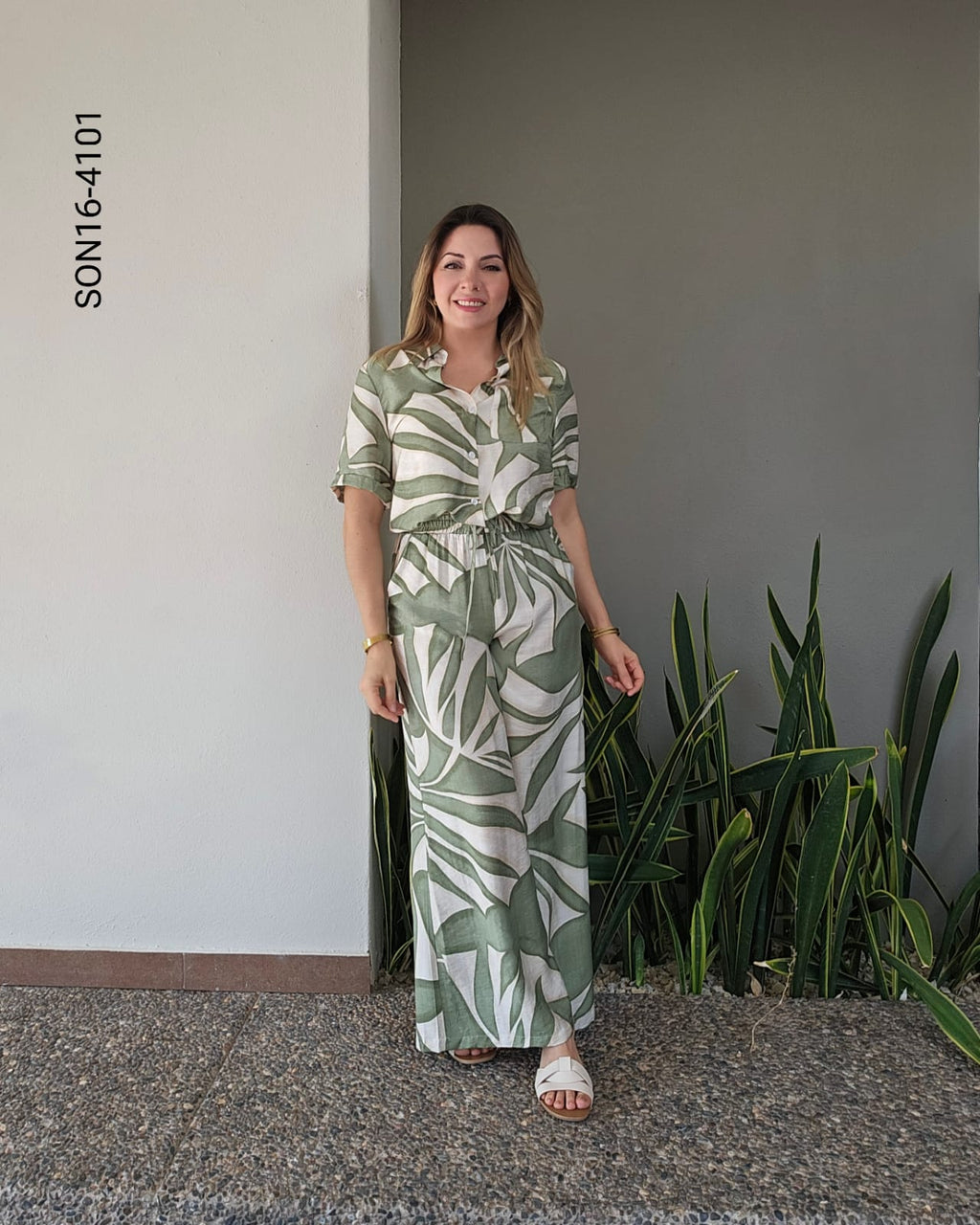 Set de blusa camisera y pantalón cintura elastica P 4101