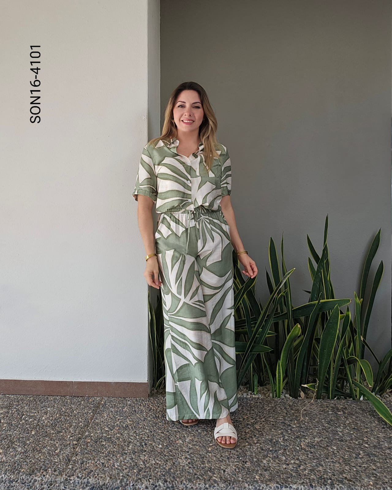 Set de blusa camisera y pantalón cintura elastica P 4101