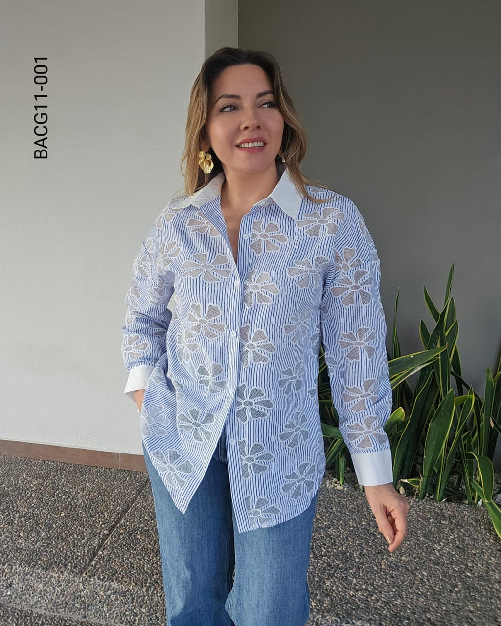 Blusa manga larga rayas verticales  K 001