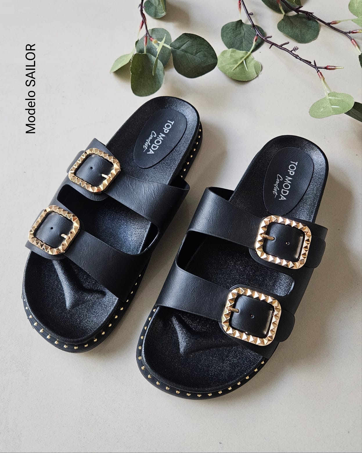Sandalia slide confort hebilla dorada SAILOR