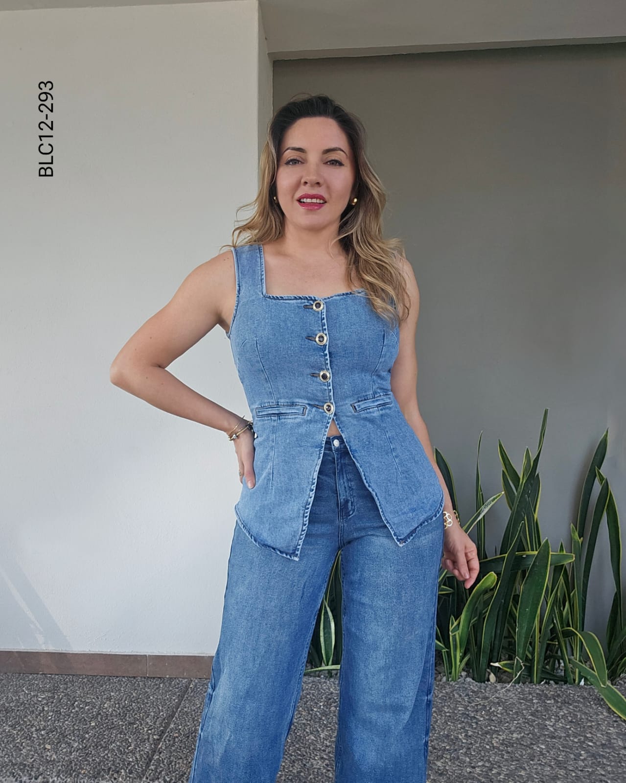 Blusa mezclilla cuello cuadrado L 293