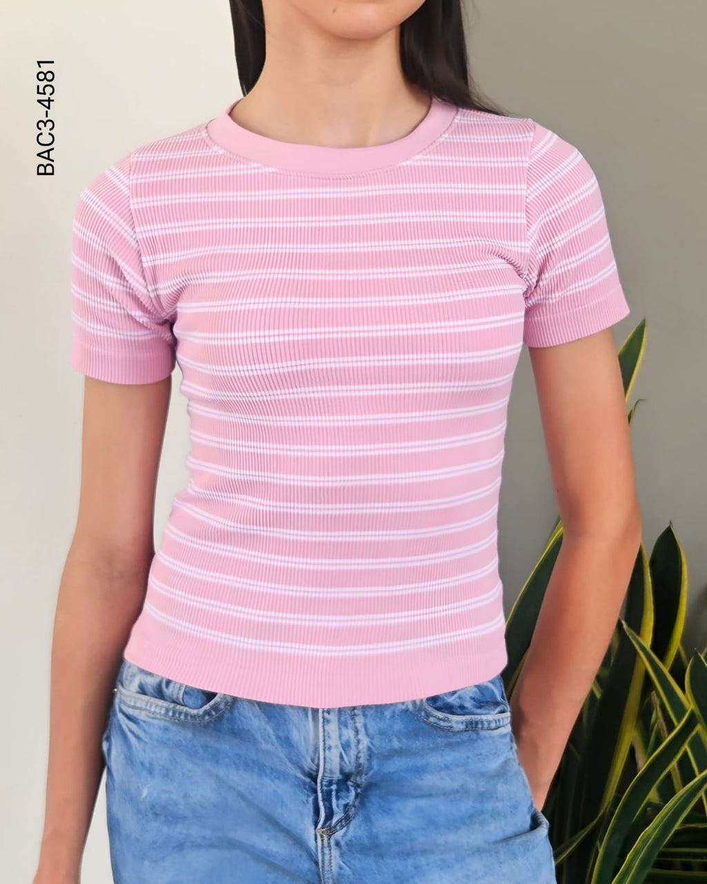 Blusa manga corta cuello redondo rayas  C 4581