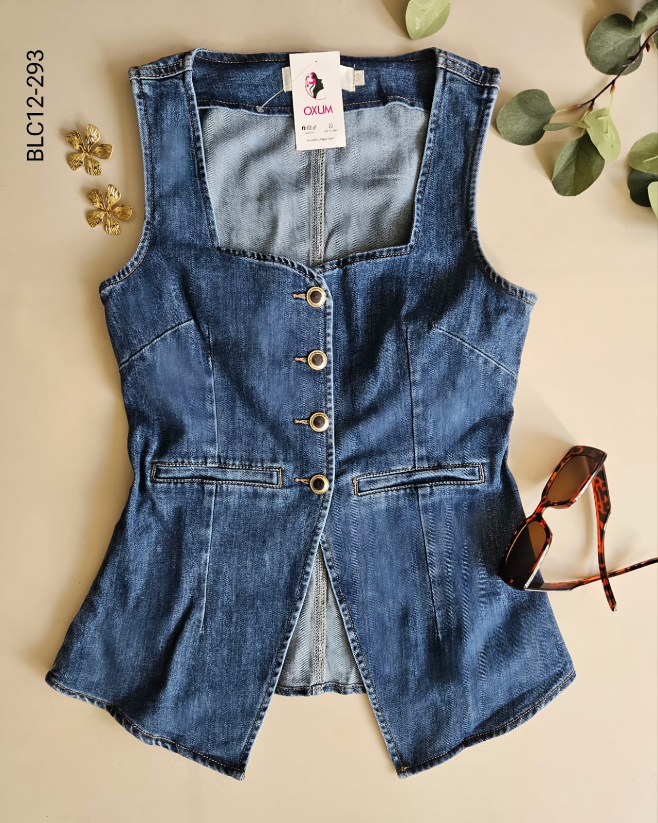Blusa mezclilla cuello cuadrado L 293