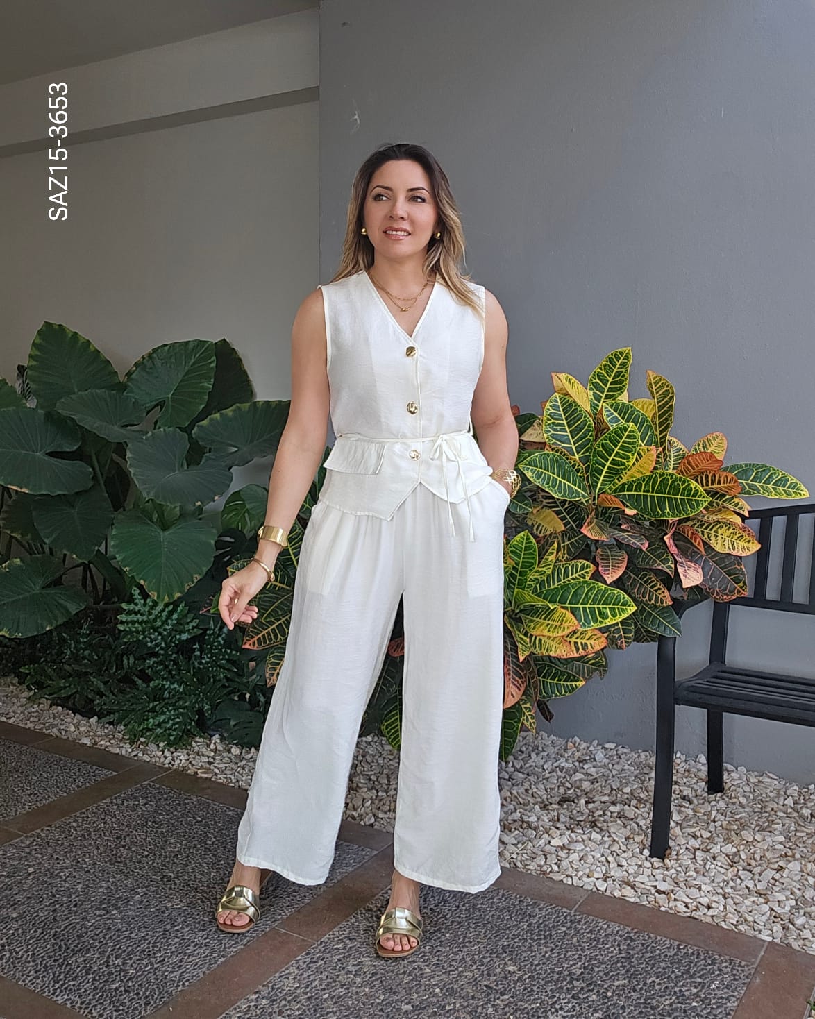 Set de chaleco botones frontales y pantalón O 3653