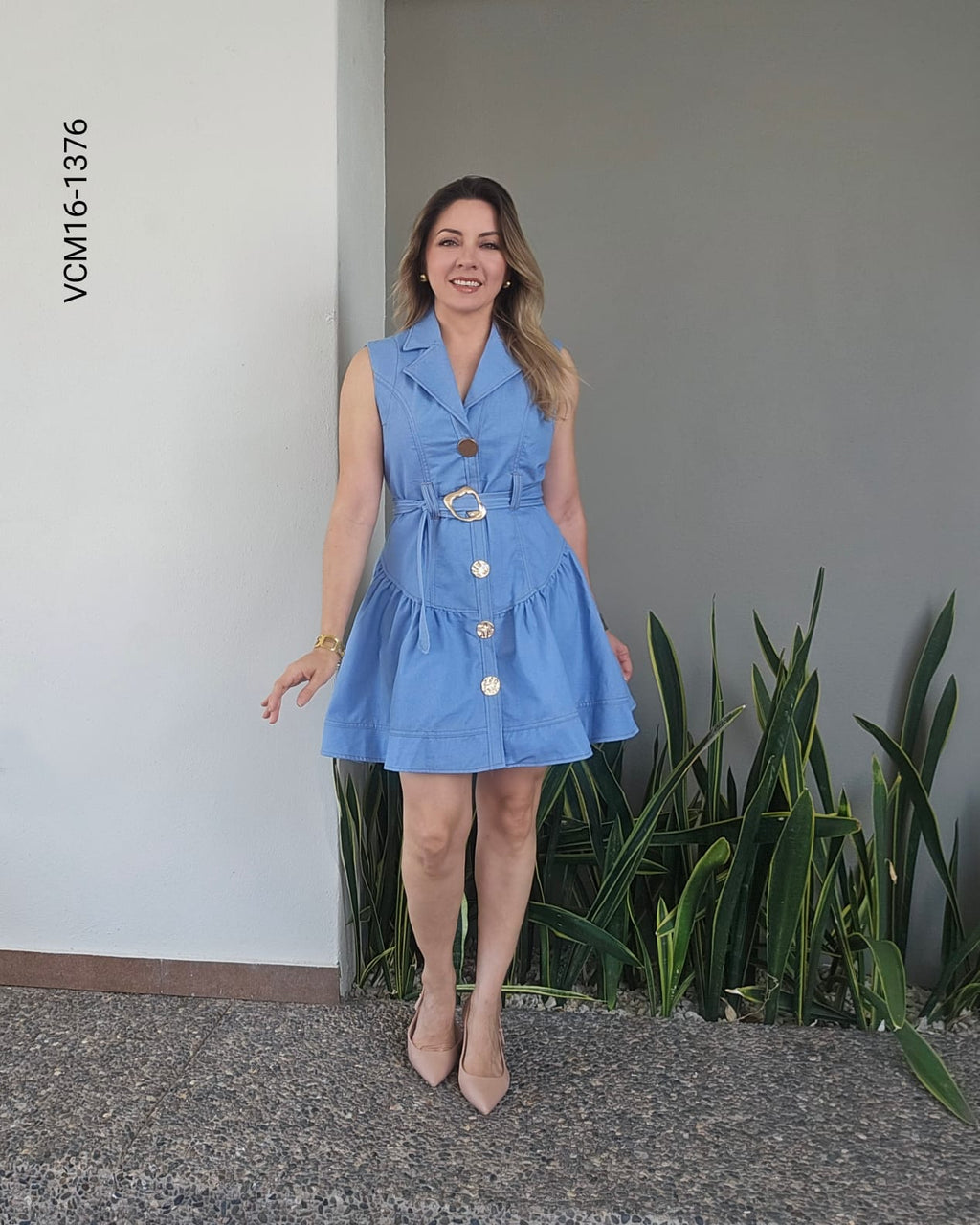 Vestido de mezclilla botones dorados  P 1376
