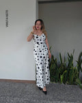 Vestido largo diseño lunares negros N 6070