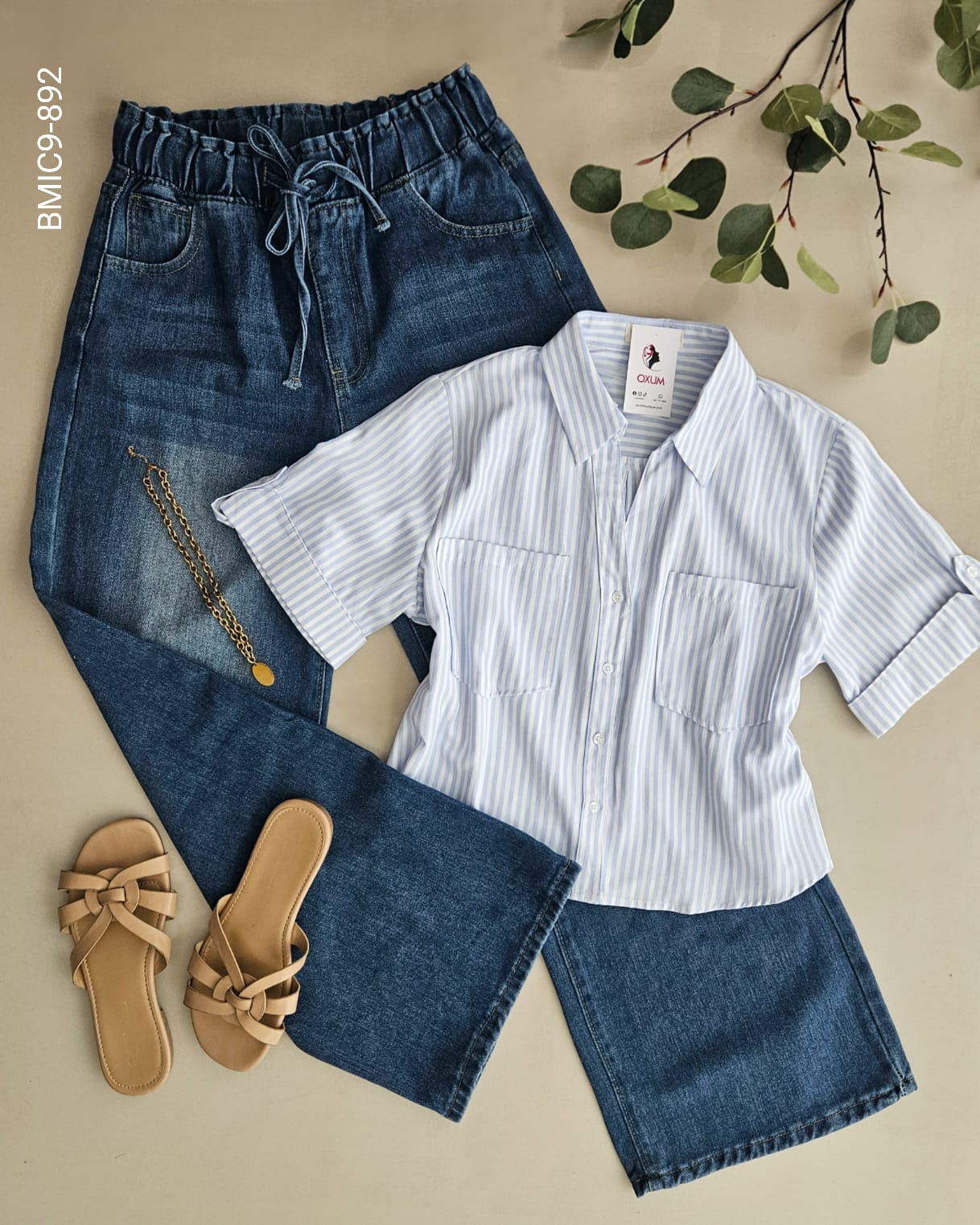 Blusa Corta a Rayas Estilo Casual con Dobladillo en Manga I 892