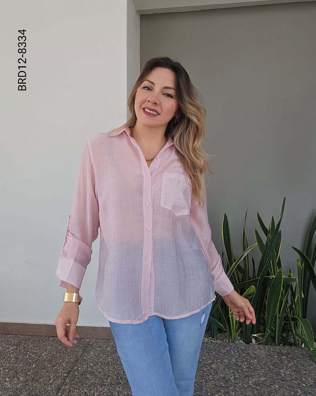 Blusa camisera semitrasparente botones  L 8334