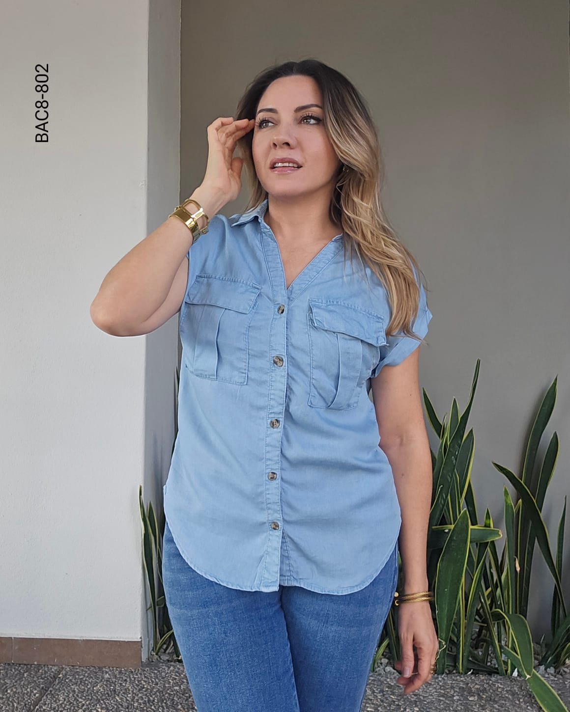 Blusa camisera bolsas frontales H 802