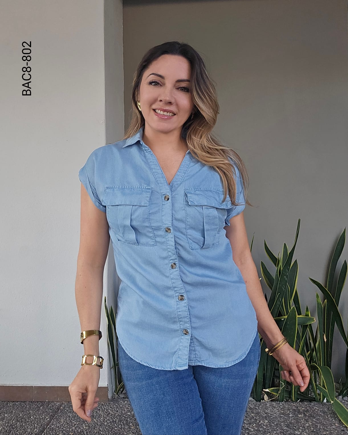 Blusa camisera bolsas frontales H 802