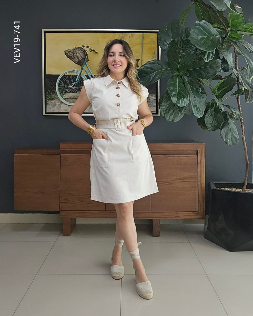 Vestido camisero midi con cinturón S 741