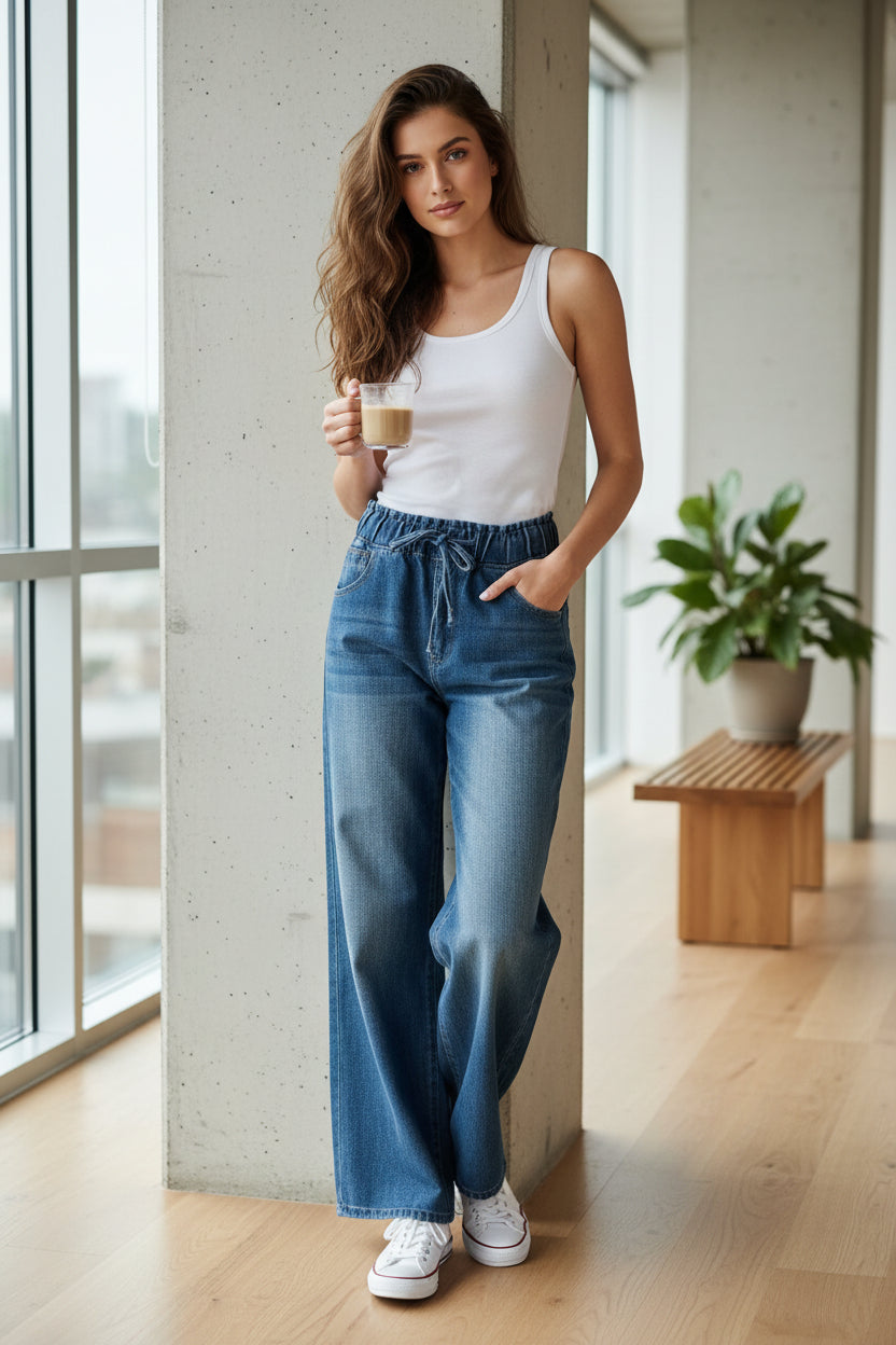 Pantalón relajado y cómodo cintura elástica L 0100