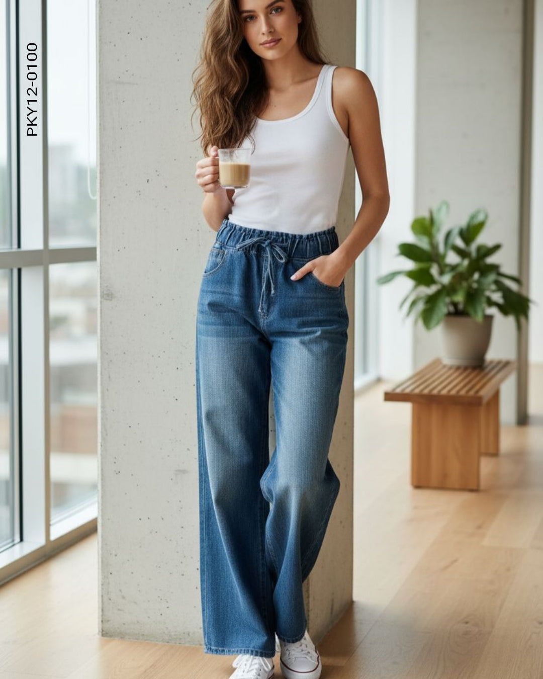 Pantalón relajado y cómodo cintura elástica L 0100