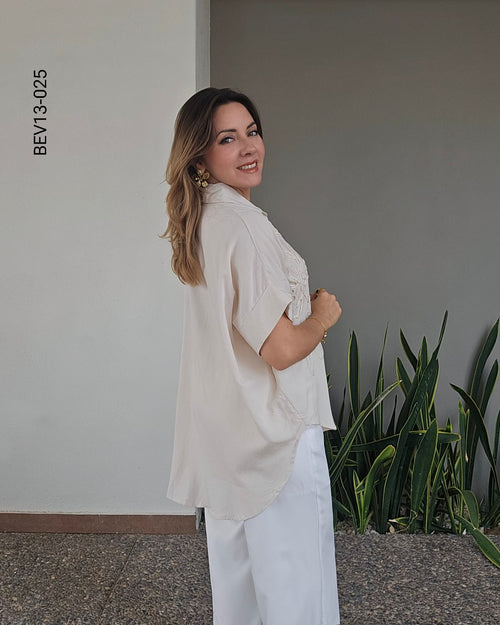 Blusa Casual con Bordado Botánico M 025