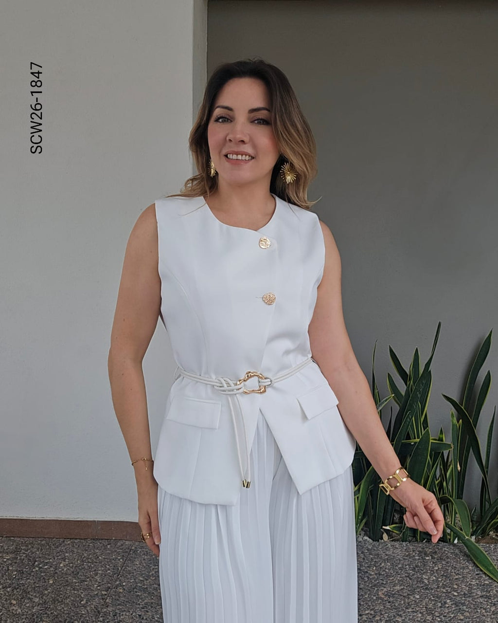 Set de chaleco y pantalon plisado Z 1847