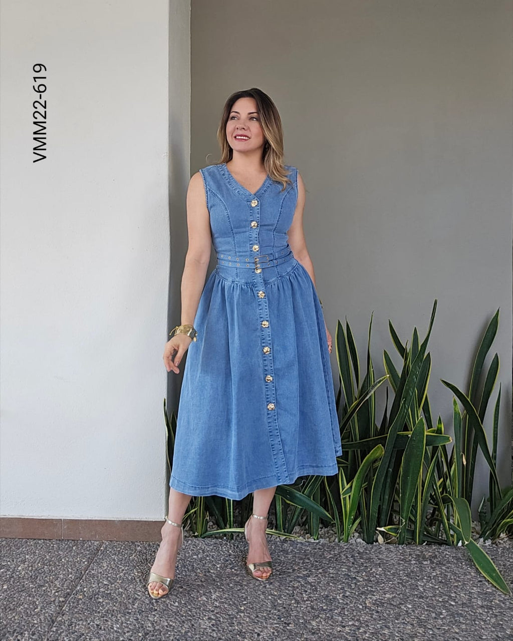 Vestido midi de mezclilla botones frontales V 619