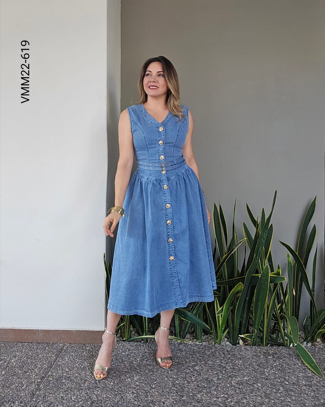 Vestido midi de mezclilla botones frontales V 619