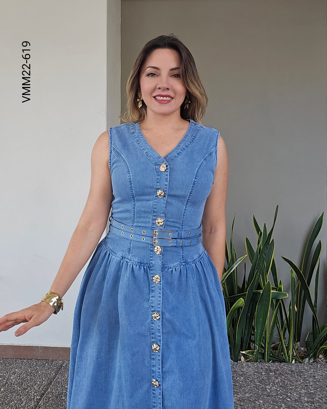Vestido midi de mezclilla botones frontales V 619