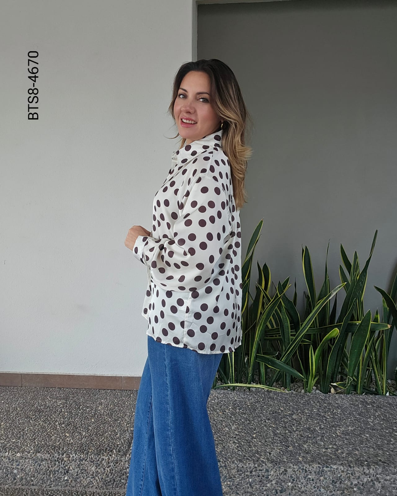 Blusa Oversize Satinada de Lunares  H 4670