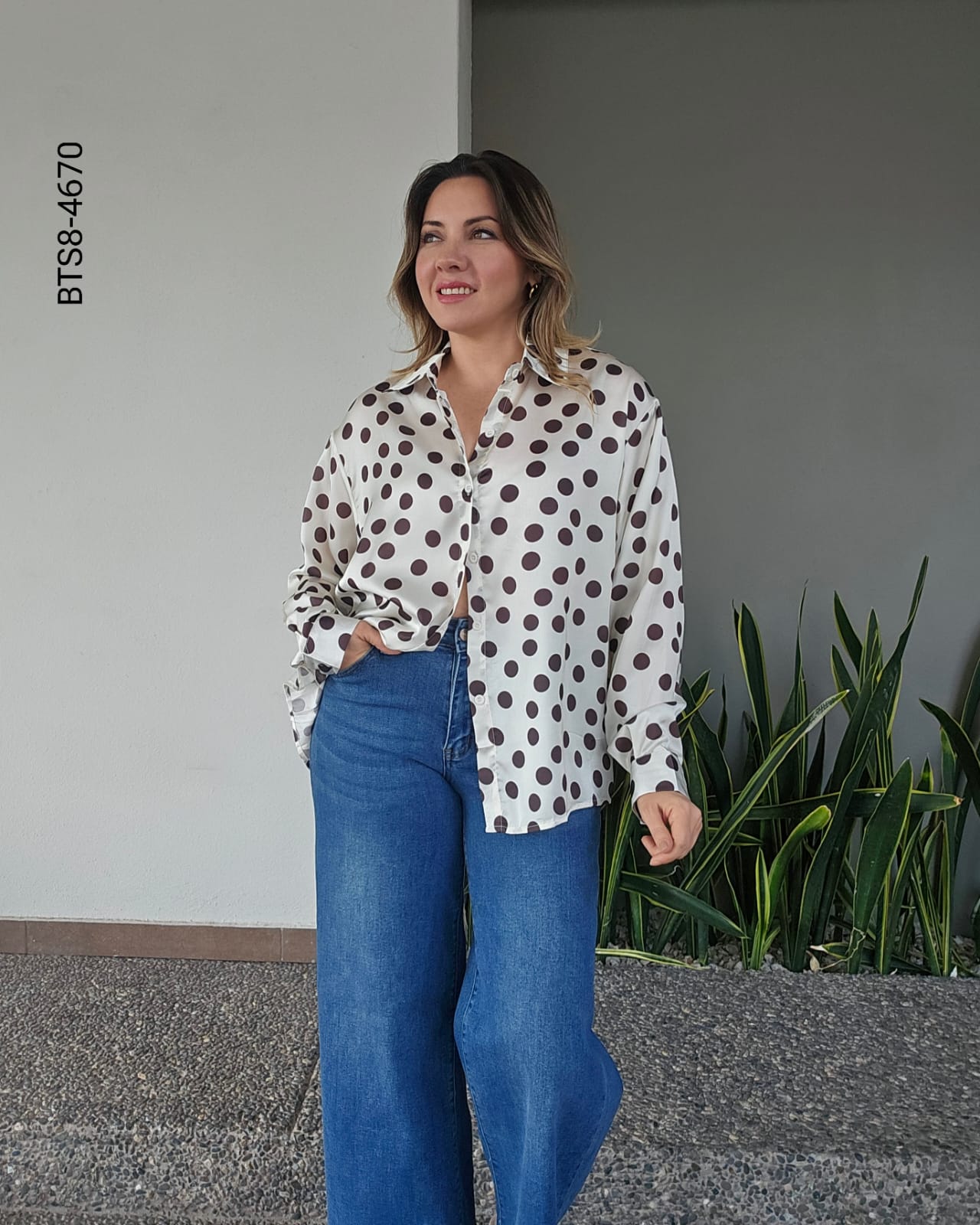Blusa Oversize Satinada de Lunares  H 4670