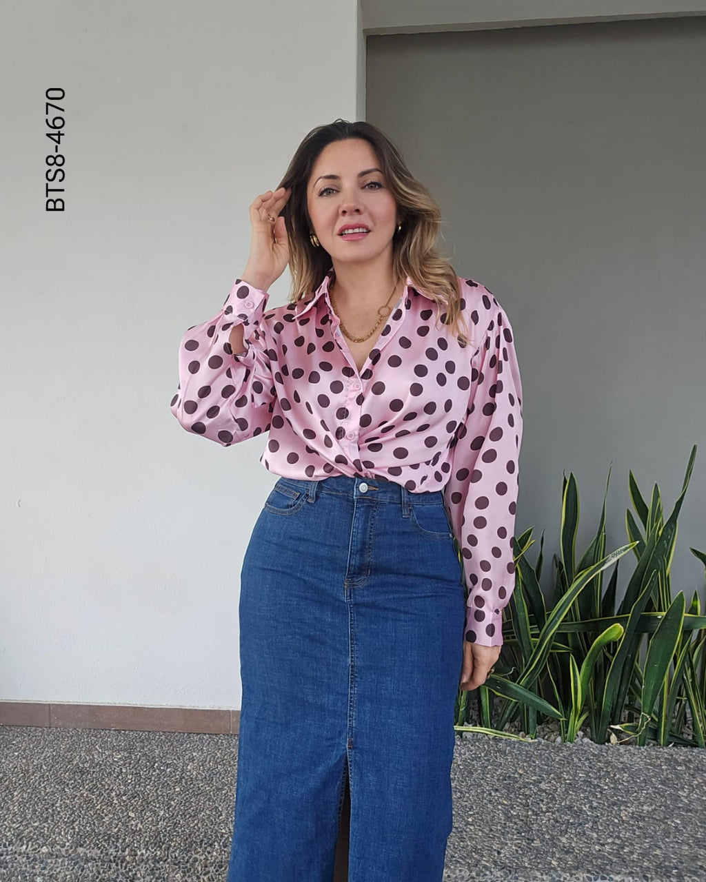 Blusa Oversize Satinada de Lunares  H 4670