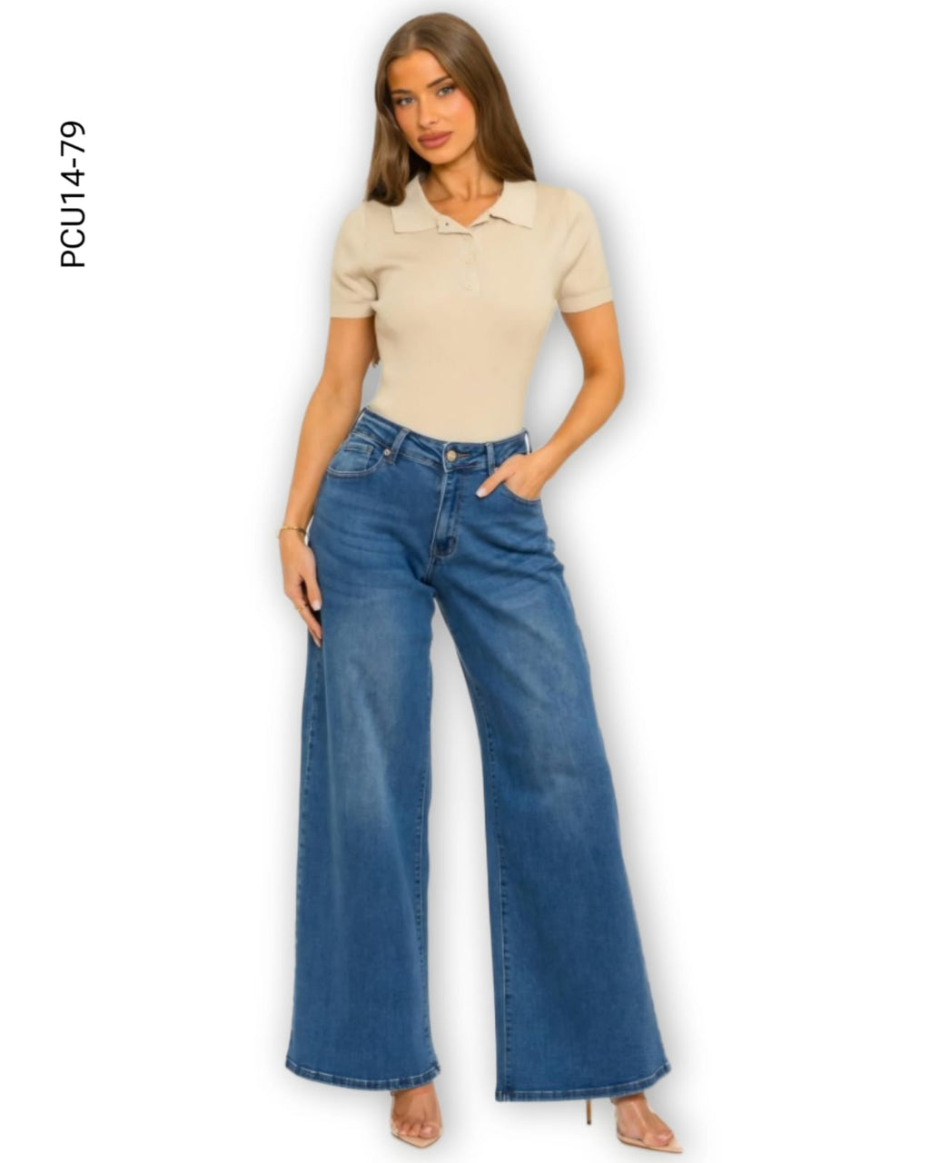 Jeans Wide Leg de Tiro Alto en Denim Clásico N 79