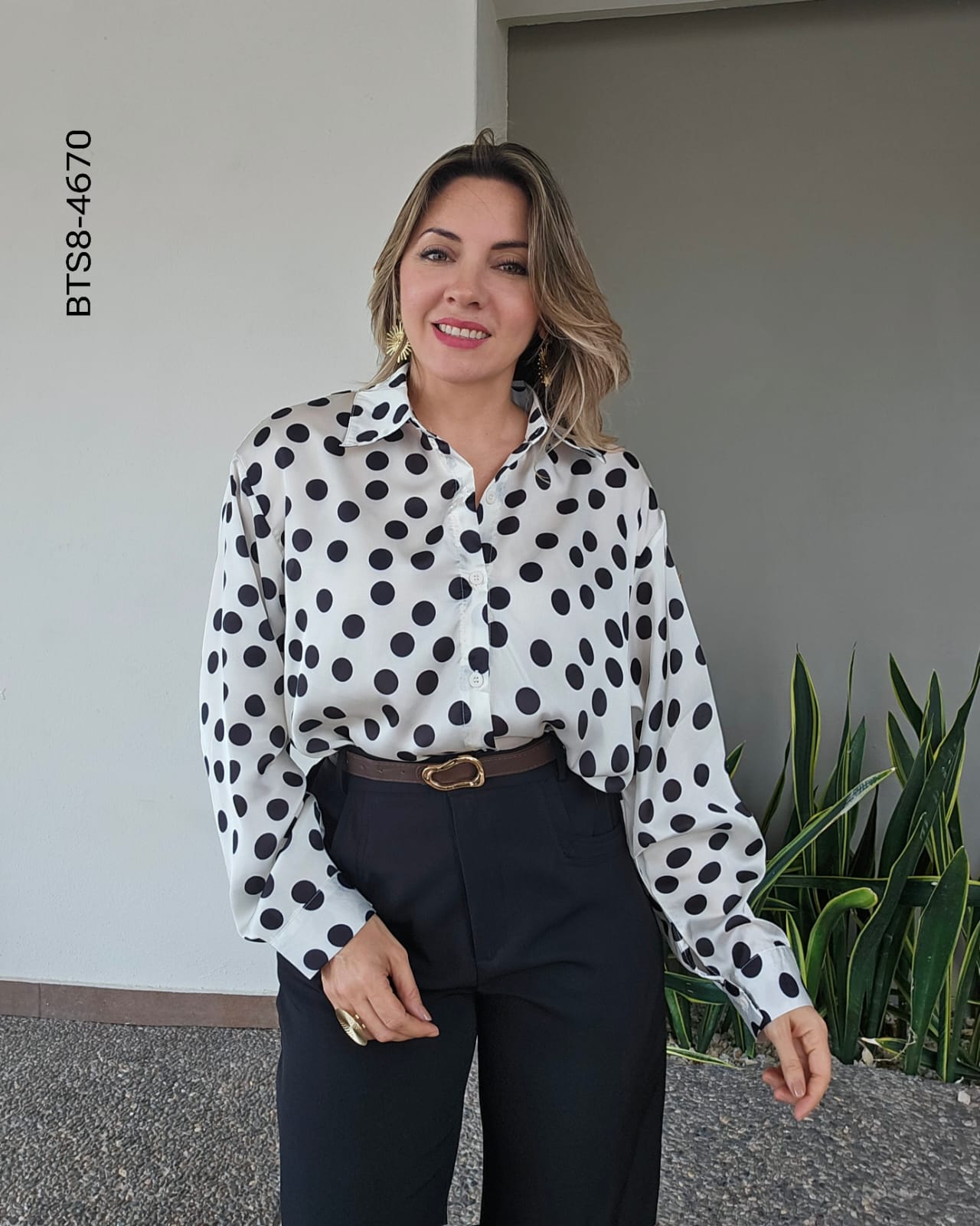 Blusa Oversize Satinada de Lunares  H 4670