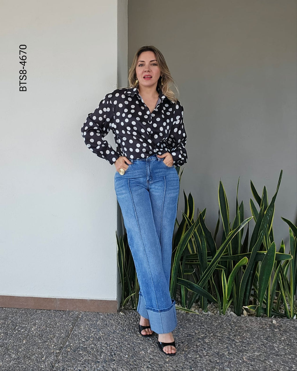 Blusa Oversize Satinada de Lunares  H 4670