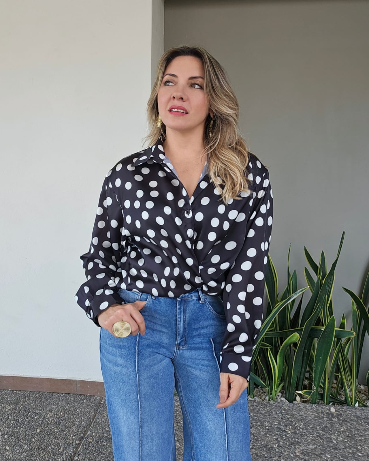 Blusa Oversize Satinada de Lunares  H 4670