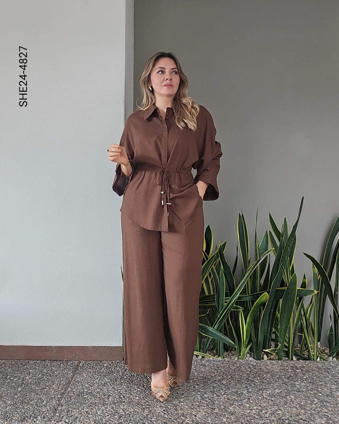 Set blusa camisera y pantalón palazzo X 4827
