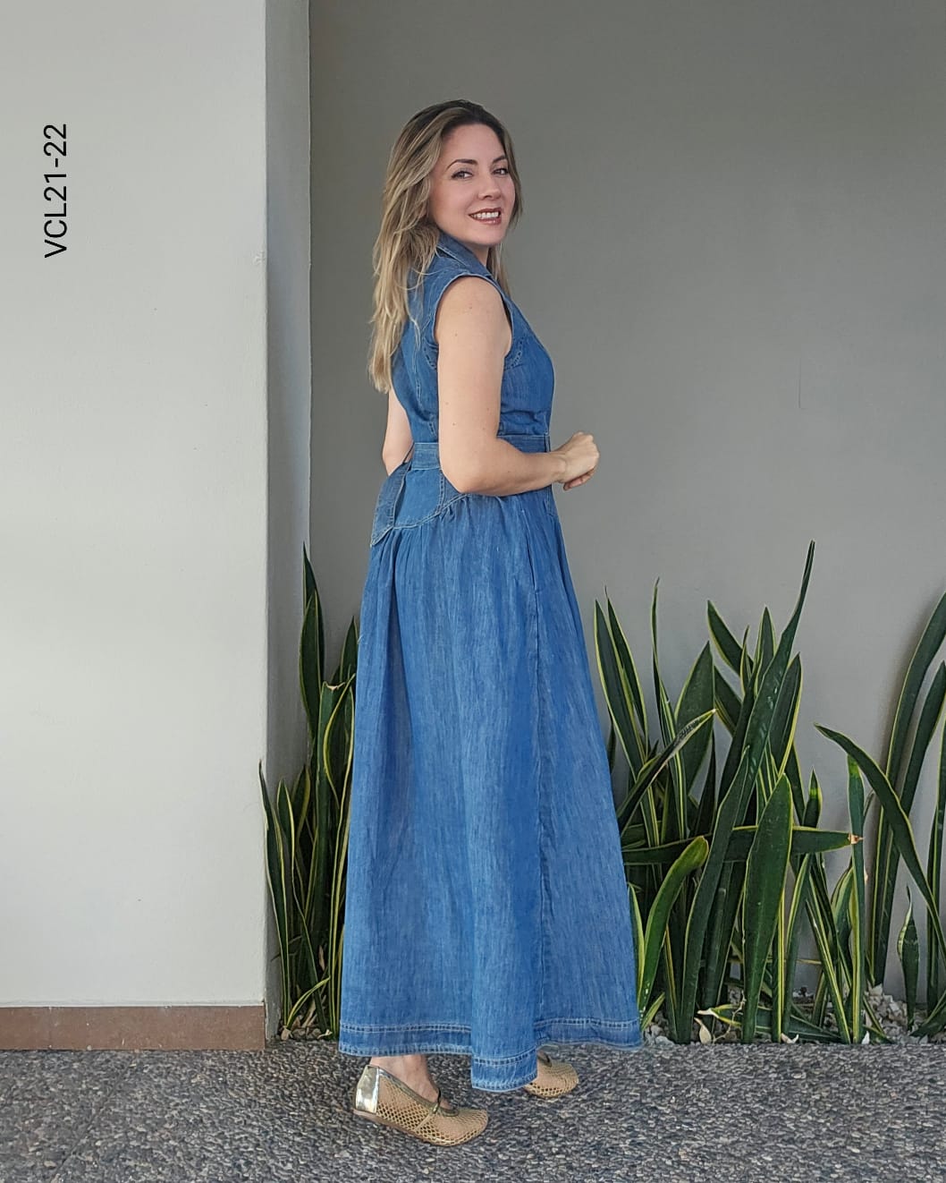 Vestido Maxi Denim cinturón U 22