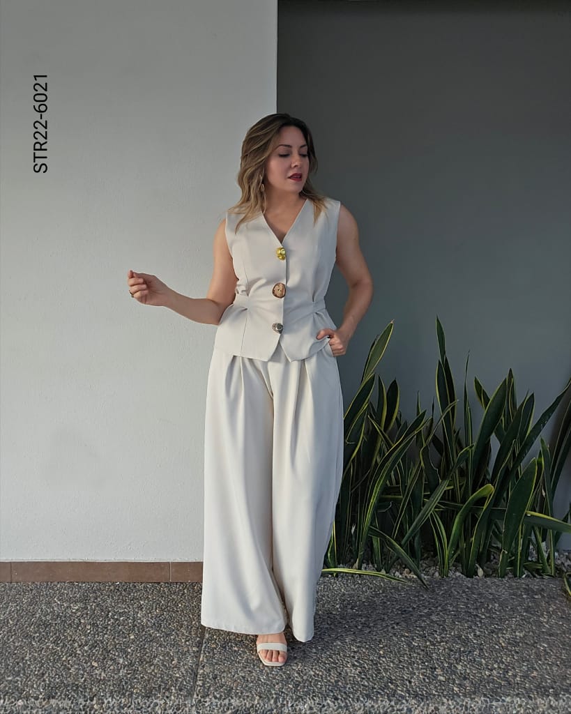 Set de chaleco y pantalón pierna ancha V 6021