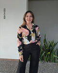 Blusa Camisera Satinada con Estampado de Flores N 055