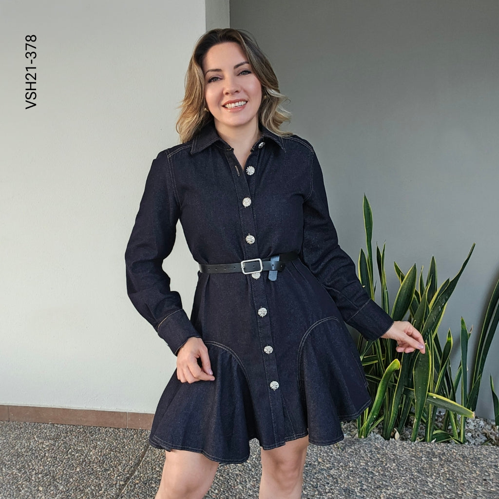 Vestido Denim Corte A Camisero  U 378