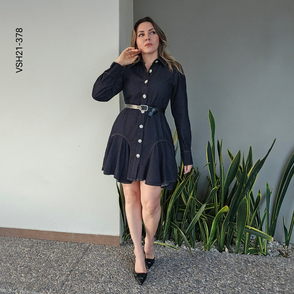 Vestido Denim Corte A Camisero  U 378
