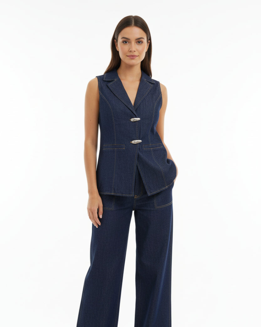 SET chaleco con broches dorados y pantalón T 6275